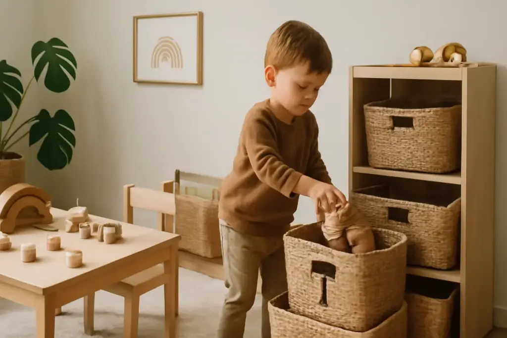 Come si crea uno spazio giochi naturale e ordinato? L’idea che facilita la pulizia e aiuta il tuo bambino a collaborare