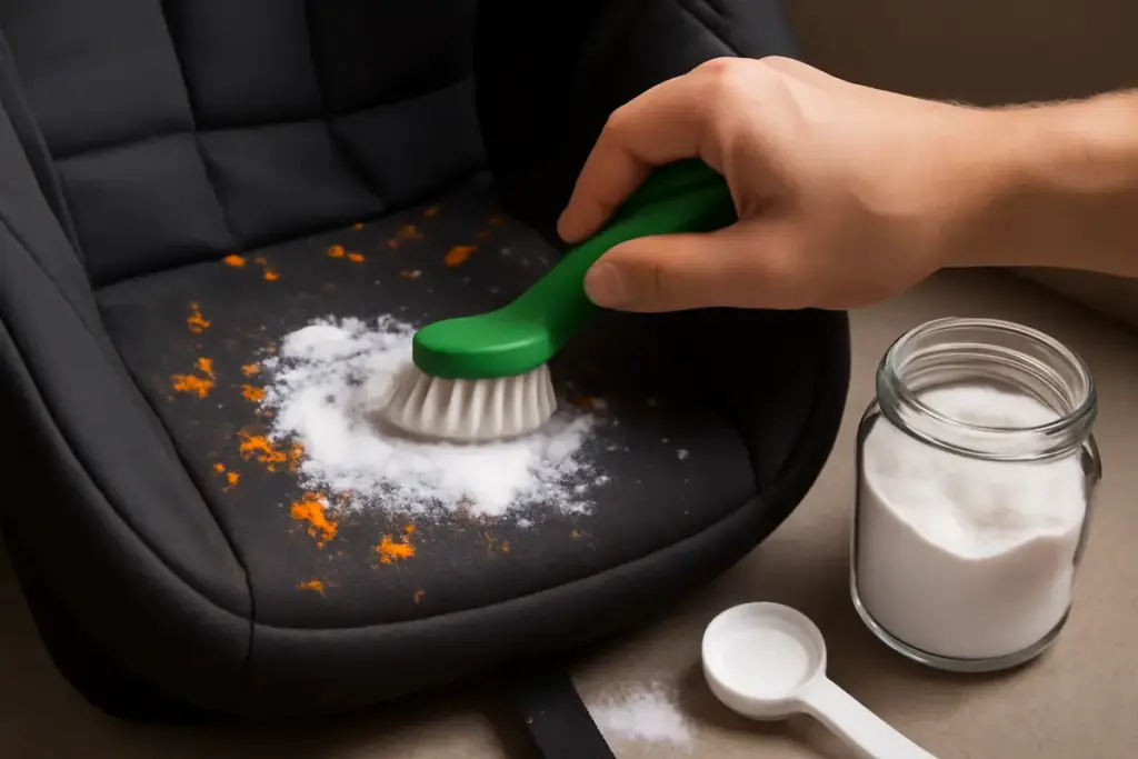 In che modo il bicarbonato rimuove le tracce di cibo incrostate dal seggiolino auto? Test pratico e facile da seguire